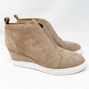 LINEA PAOLA TAUPE SUEDE FELICIA WEDGE SNEAKERS BOOTIES WOMENS SZ 5